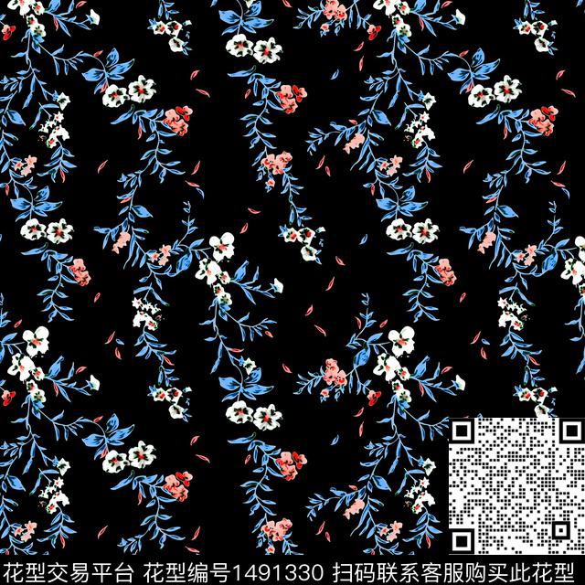 植物水彩花卉满版散花数码印花华亿平台下载（图片编号: 1491330） - 瓦栏（Walan）