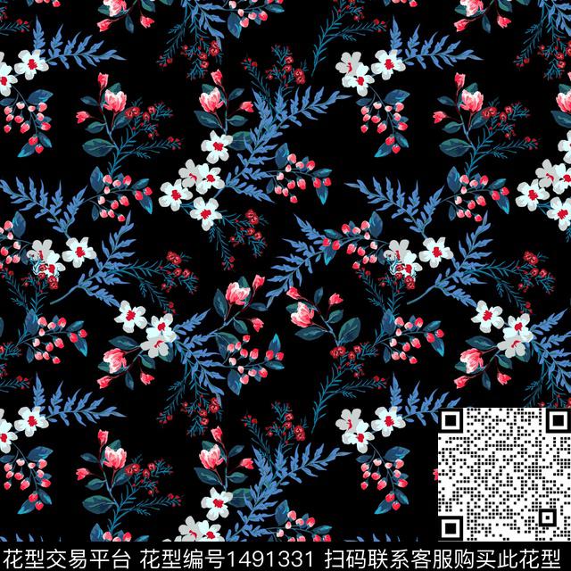 植物水彩花卉满版散花数码印花华亿平台下载（图片编号: 1491331） - 瓦栏（Walan）