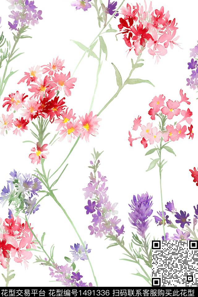 清爽底花卉花卉大牌风数码印花华亿平台下载（图片编号: 1491336） - 瓦栏（Walan）