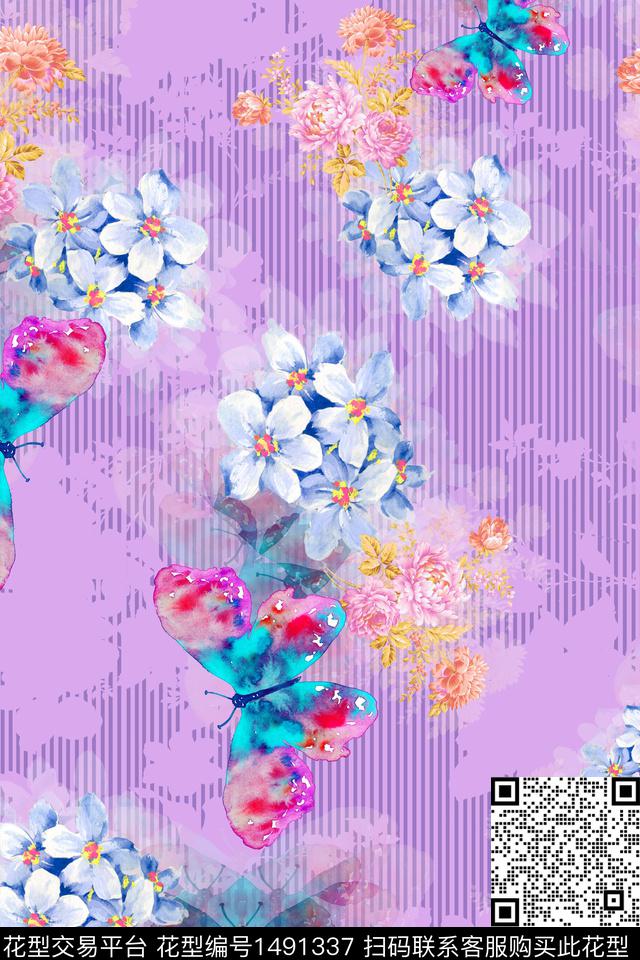 花卉大牌风手绘数码印花华亿平台下载（图片编号: 1491337） - 瓦栏（Walan）