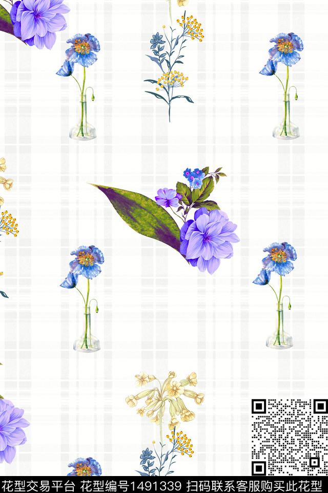 花卉大牌风手绘数码印花华亿平台下载（图片编号: 1491339） - 瓦栏（Walan）