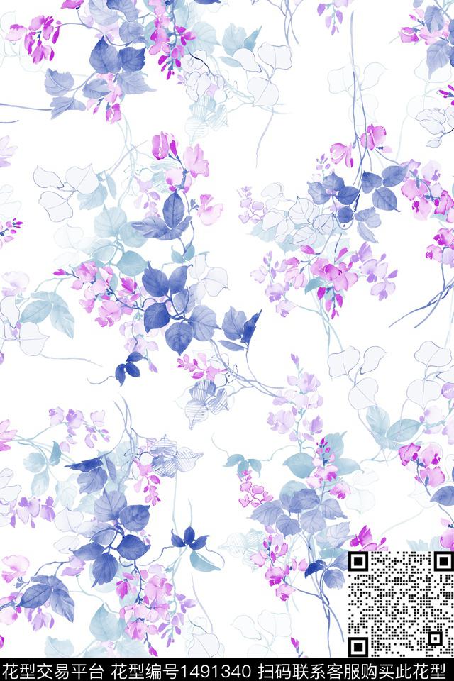 清爽底花卉花卉大牌风数码印花华亿平台下载（图片编号: 1491340） - 瓦栏（Walan）