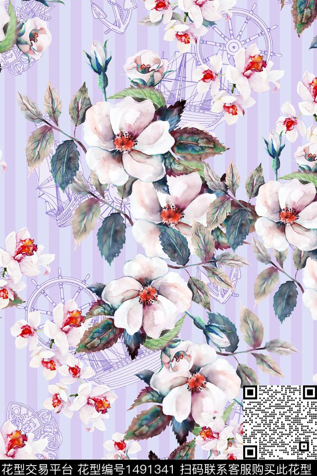 花卉大牌风手绘数码印花华亿平台下载（图片编号: 1491341） - 瓦栏（Walan）