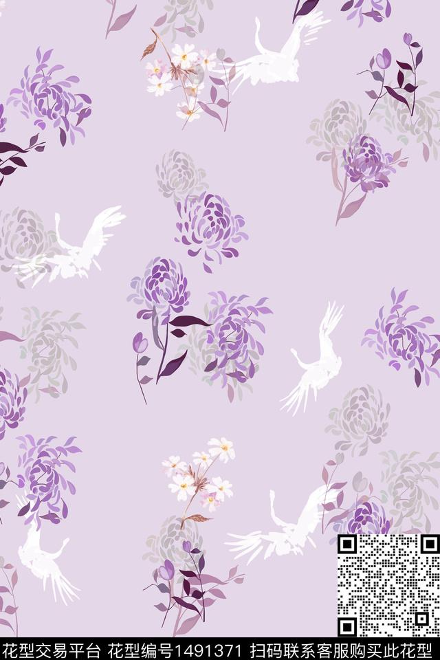 花卉小清新真丝数码印花华亿平台下载（图片编号: 1491371） - 瓦栏（Walan）