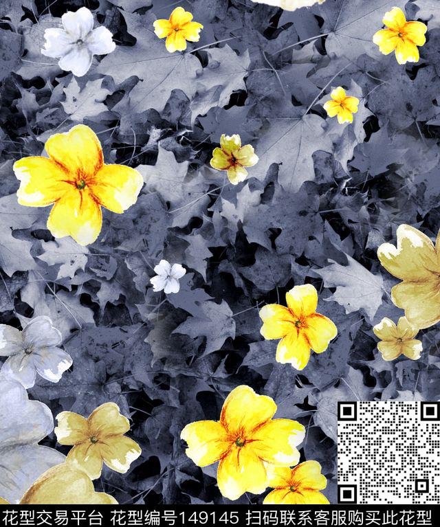 花朵花卉树叶数码印花华亿平台下载（图片编号: 149145） - 瓦栏（Walan）