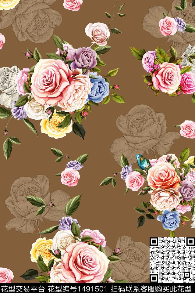 连衣裙香云纱真丝数码印花华亿平台下载（图片编号: 1491501） - 瓦栏（Walan）