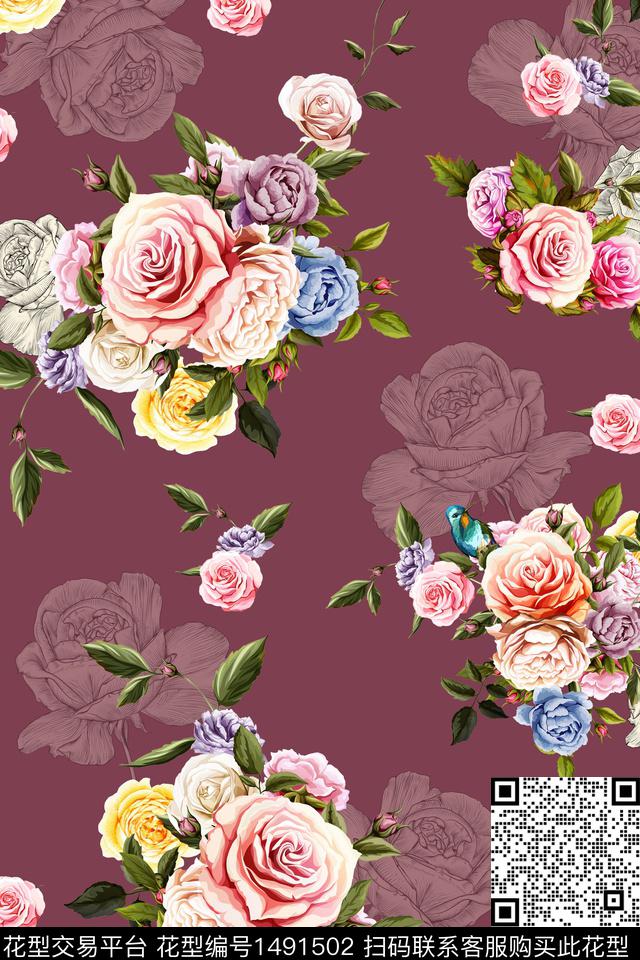 连衣裙香云纱真丝数码印花华亿平台下载（图片编号: 1491502） - 瓦栏（Walan）