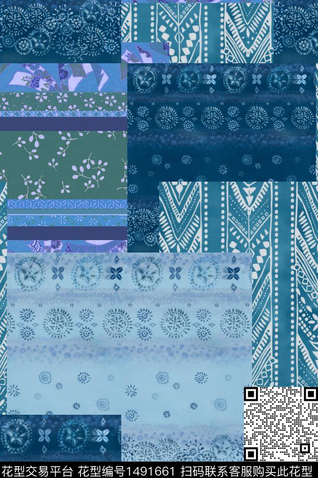 青花瓷佩斯利小清新数码印花华亿平台下载（图片编号: 1491661） - 瓦栏（Walan）