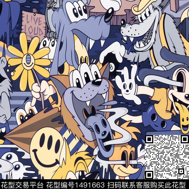 趣味卡通动漫搞怪数码印花华亿平台下载（图片编号: 1491663） - 瓦栏（Walan）