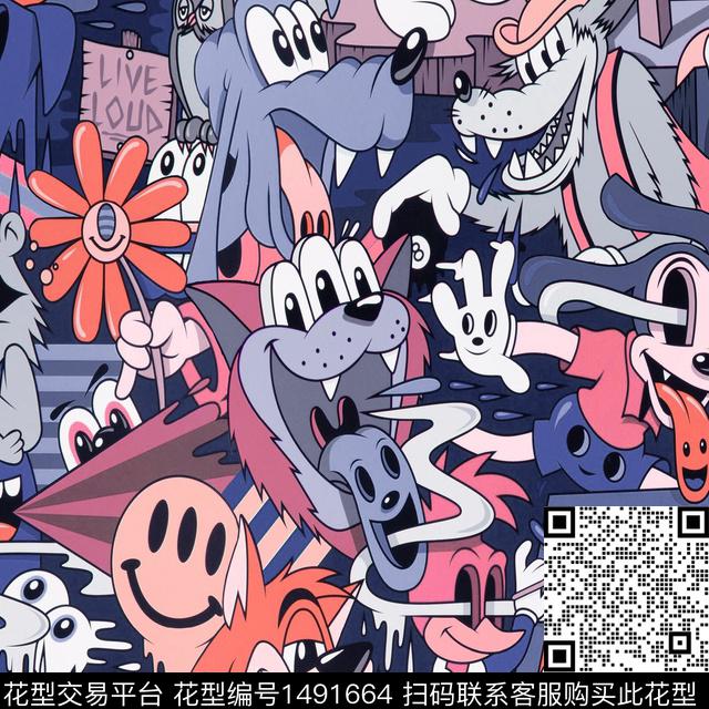 趣味卡通动漫搞怪数码印花华亿平台下载（图片编号: 1491664） - 瓦栏（Walan）