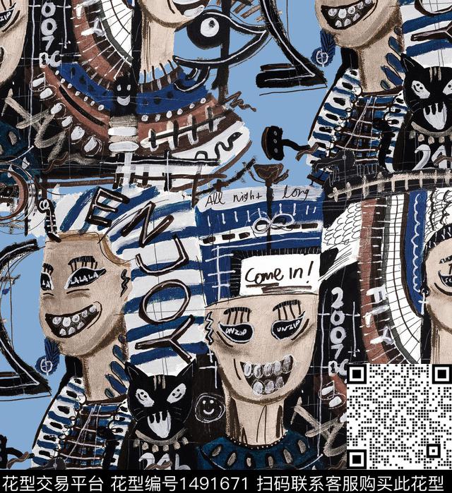 趣味卡通动漫搞怪数码印花华亿平台下载（图片编号: 1491671） - 瓦栏（Walan）