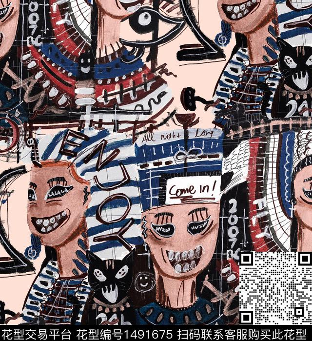 趣味卡通动漫搞怪数码印花华亿平台下载（图片编号: 1491675） - 瓦栏（Walan）