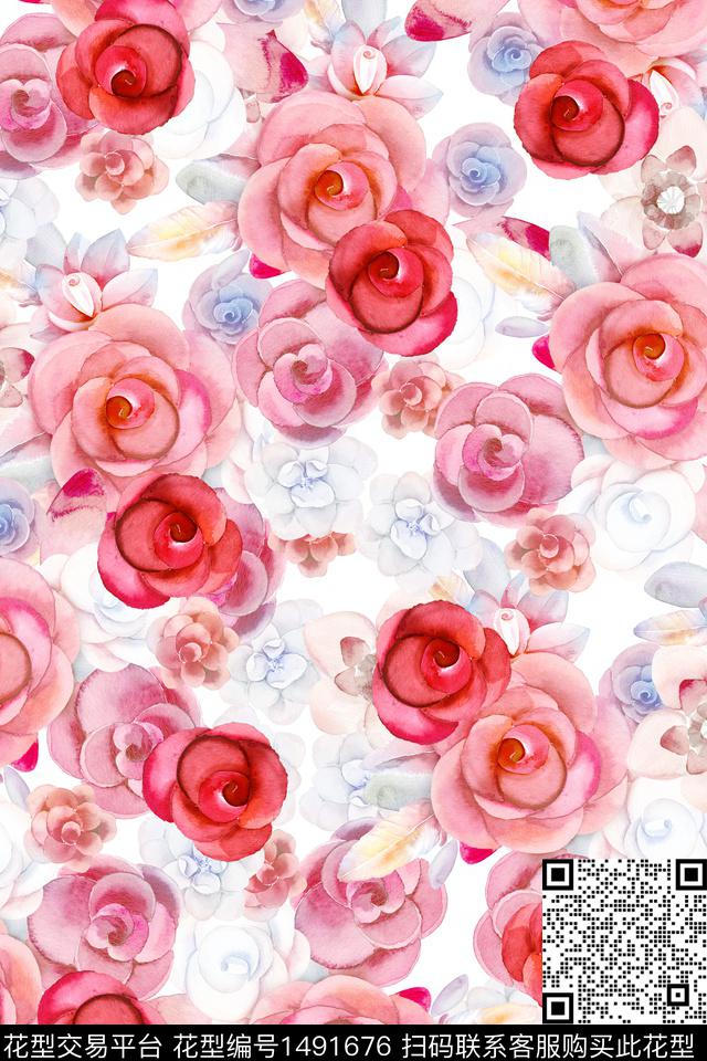 花卉大牌风小清新数码印花华亿平台下载（图片编号: 1491676） - 瓦栏（Walan）