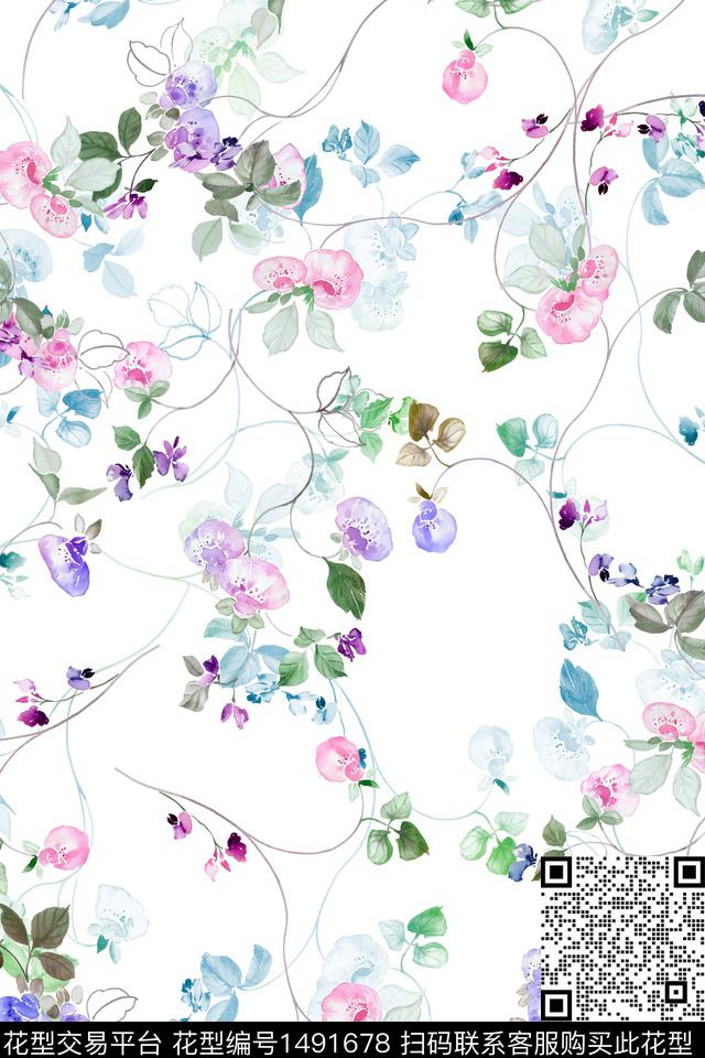 清爽底花卉花卉小清新数码印花华亿平台下载（图片编号: 1491678） - 瓦栏（Walan）