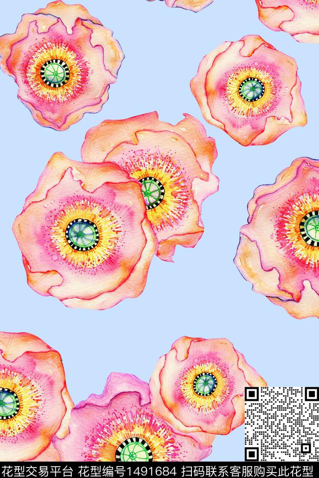 清爽底花卉花卉小清新数码印花华亿平台下载（图片编号: 1491684） - 瓦栏（Walan）