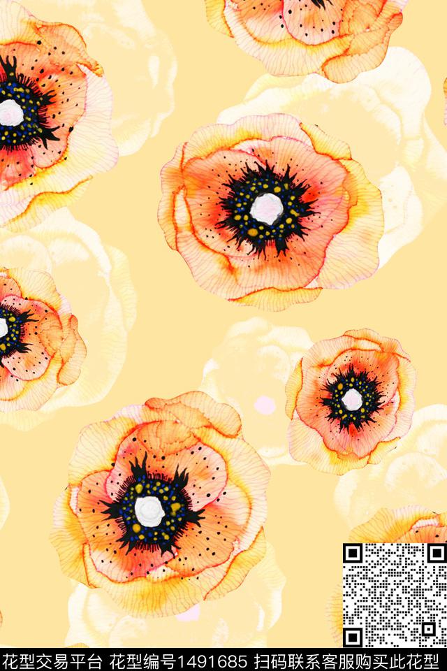花卉小清新真丝数码印花华亿平台下载（图片编号: 1491685） - 瓦栏（Walan）