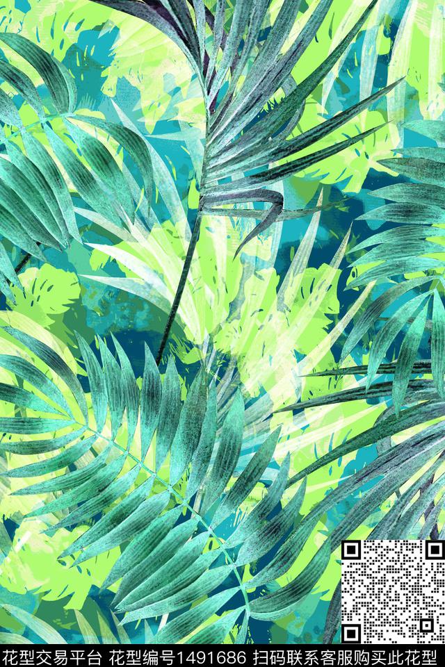 绿植树叶花卉大牌风数码印花华亿平台下载（图片编号: 1491686） - 瓦栏（Walan）