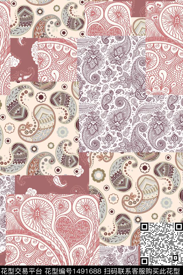 民族风佩斯利小清新数码印花华亿平台下载（图片编号: 1491688） - 瓦栏（Walan）
