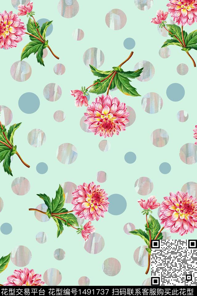 花卉大牌风手绘数码印花华亿平台下载（图片编号: 1491737） - 瓦栏（Walan）
