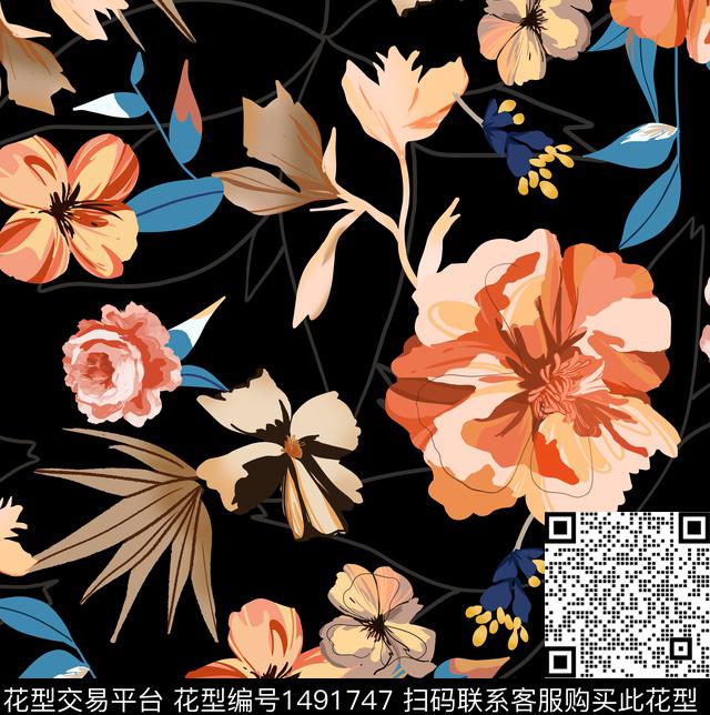 民族风花卉满版散花传统印花华亿平台下载（图片编号: 1491747） - 瓦栏（Walan）