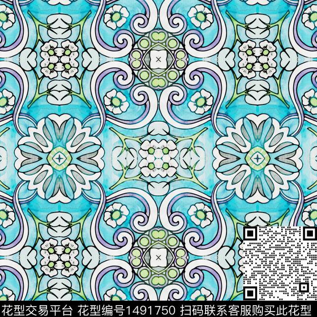 大牌风曼陀罗民族风数码印花华亿平台下载（图片编号: 1491750） - 瓦栏（Walan）