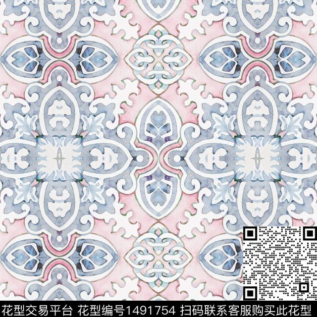 大牌风曼陀罗民族风数码印花华亿平台下载（图片编号: 1491754） - 瓦栏（Walan）