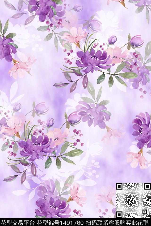 花卉小清新真丝数码印花华亿平台下载（图片编号: 1491760） - 瓦栏（Walan）