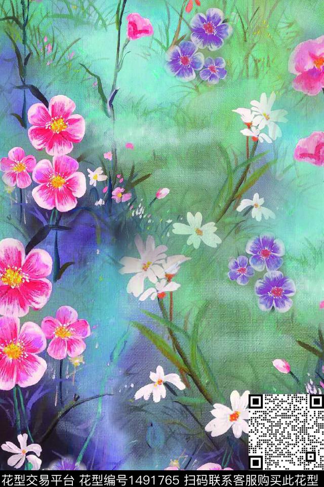 花卉朦胧花中老年风格数码印花华亿平台下载（图片编号: 1491765） - 瓦栏（Walan）