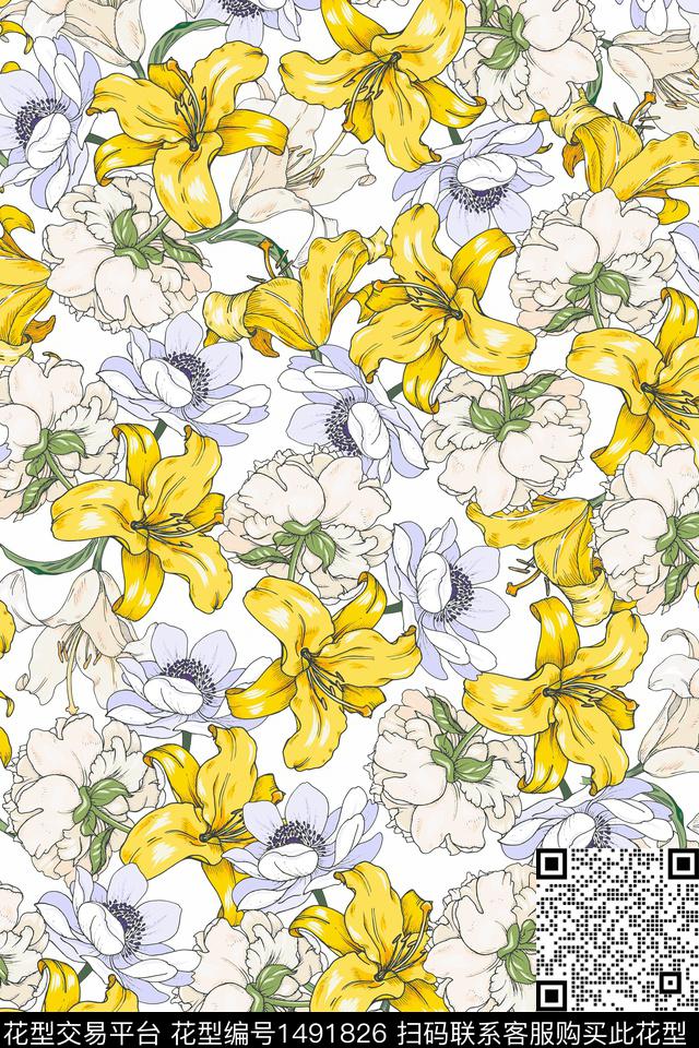 女装花卉大牌风数码印花华亿平台下载（图片编号: 1491826） - 瓦栏（Walan）