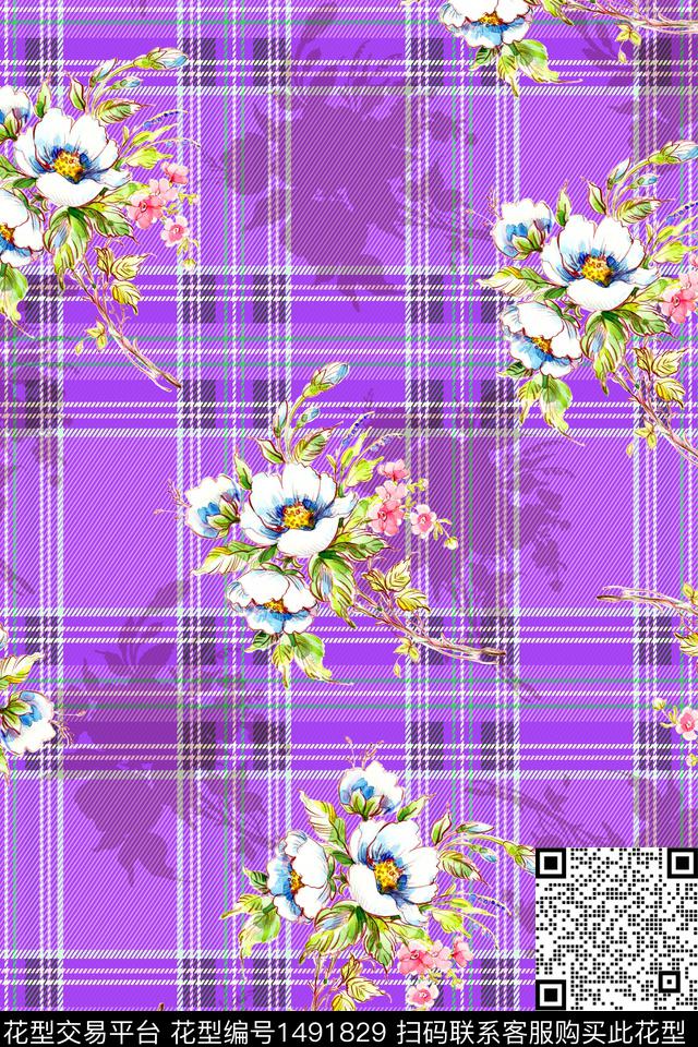 花卉大牌风手绘数码印花华亿平台下载（图片编号: 1491829） - 瓦栏（Walan）