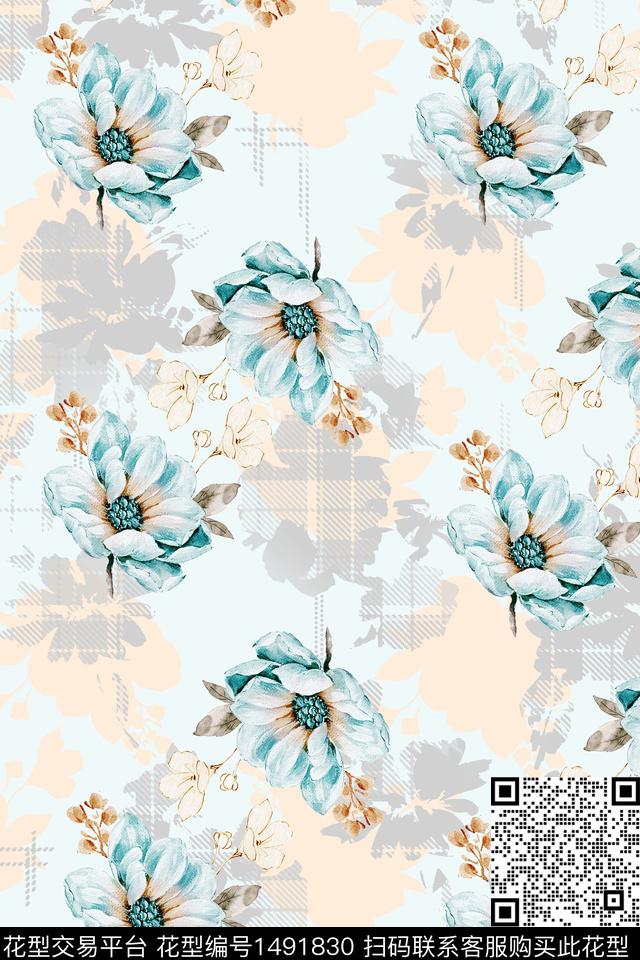 花卉大牌风手绘数码印花华亿平台下载（图片编号: 1491830） - 瓦栏（Walan）