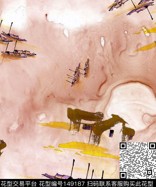 水彩中国风肌理数码印花华亿平台下载（图片编号: 149187） - 瓦栏（Walan）
