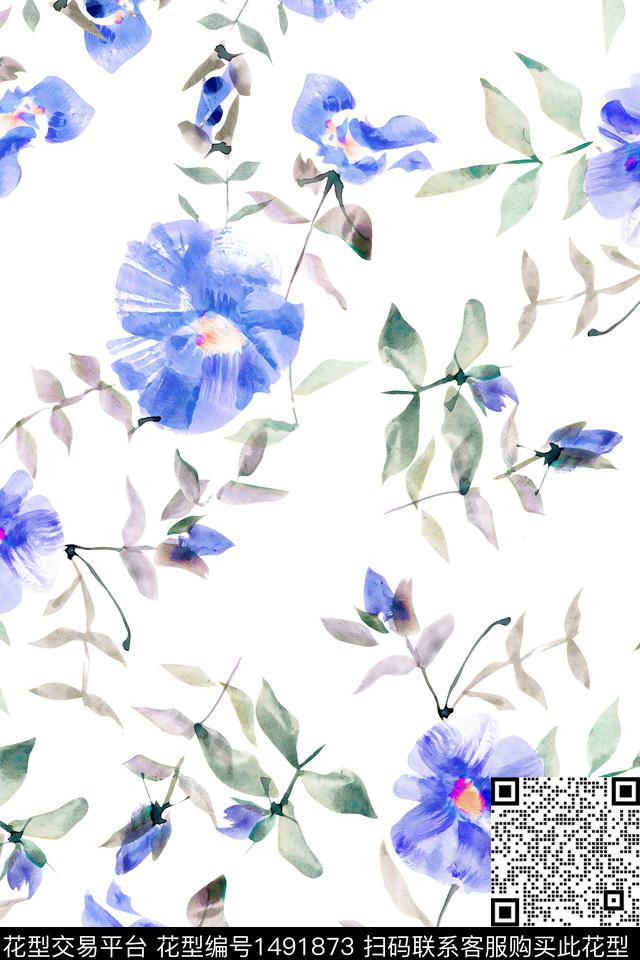 清爽底花卉花卉大牌风数码印花华亿平台下载（图片编号: 1491873） - 瓦栏（Walan）