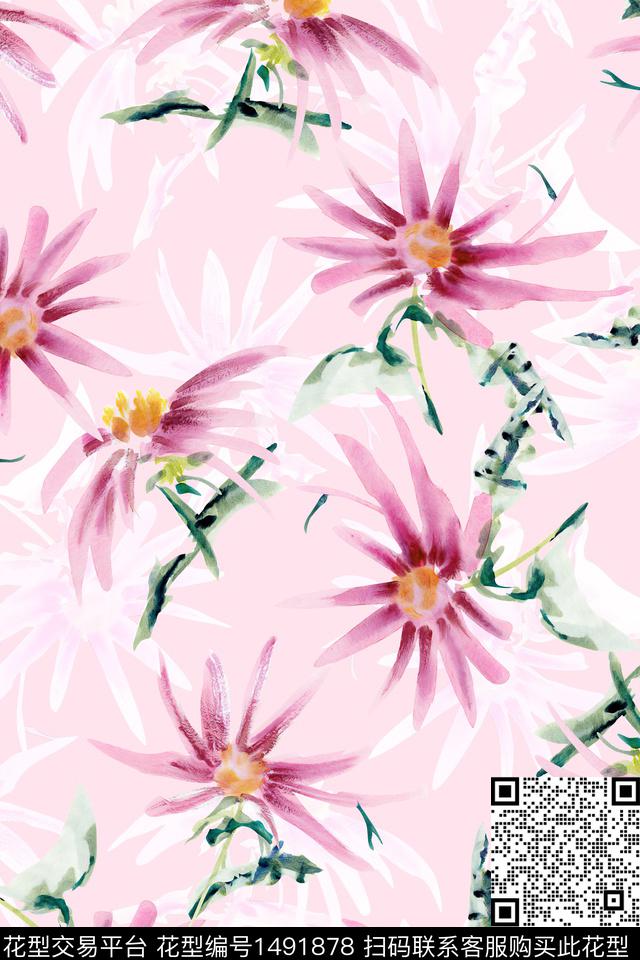 清爽底花卉花卉大牌风数码印花华亿平台下载（图片编号: 1491878） - 瓦栏（Walan）