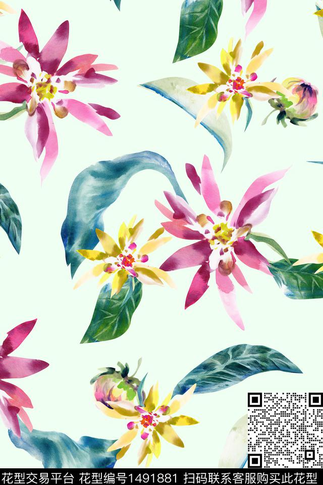 清爽底花卉花卉大牌风数码印花华亿平台下载（图片编号: 1491881） - 瓦栏（Walan）