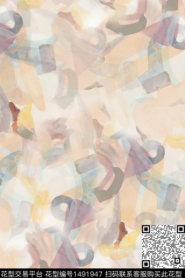 小清新抽象真丝数码印花华亿平台下载（图片编号: 1491947） - 瓦栏（Walan）