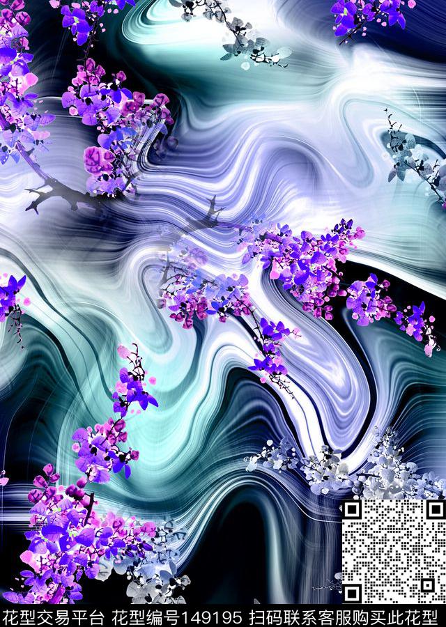花卉纹理波浪数码印花华亿平台下载（图片编号: 149195） - 瓦栏（Walan）