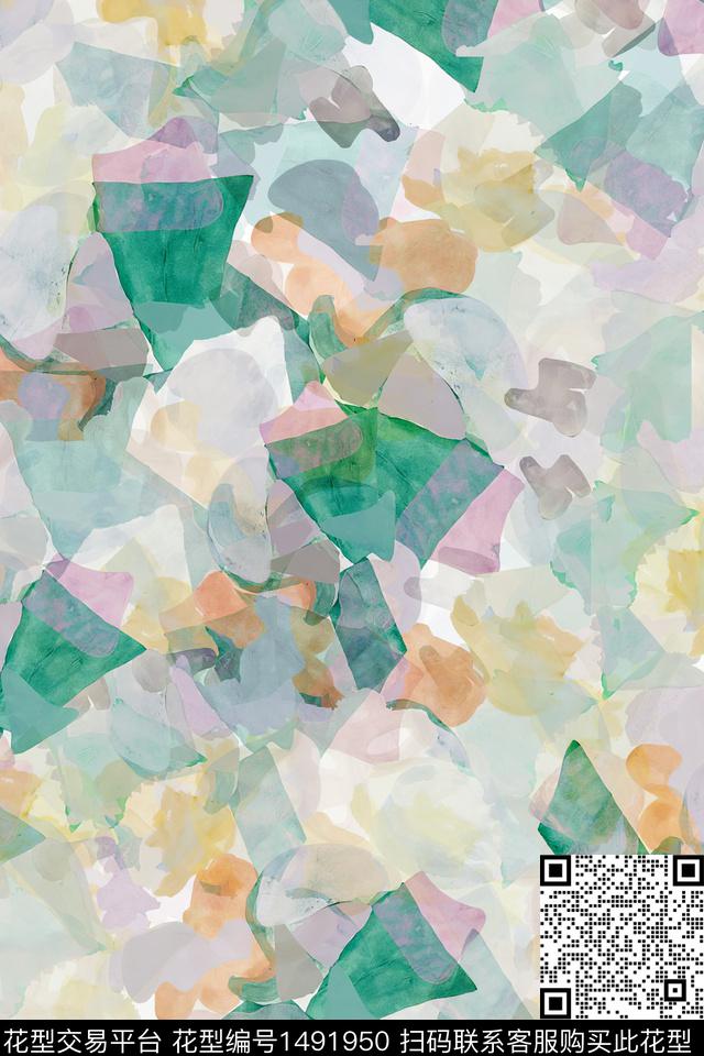 小清新抽象真丝数码印花华亿平台下载（图片编号: 1491950） - 瓦栏（Walan）