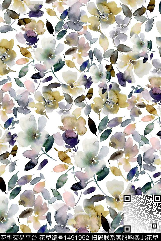 花卉小清新真丝数码印花华亿平台下载（图片编号: 1491952） - 瓦栏（Walan）