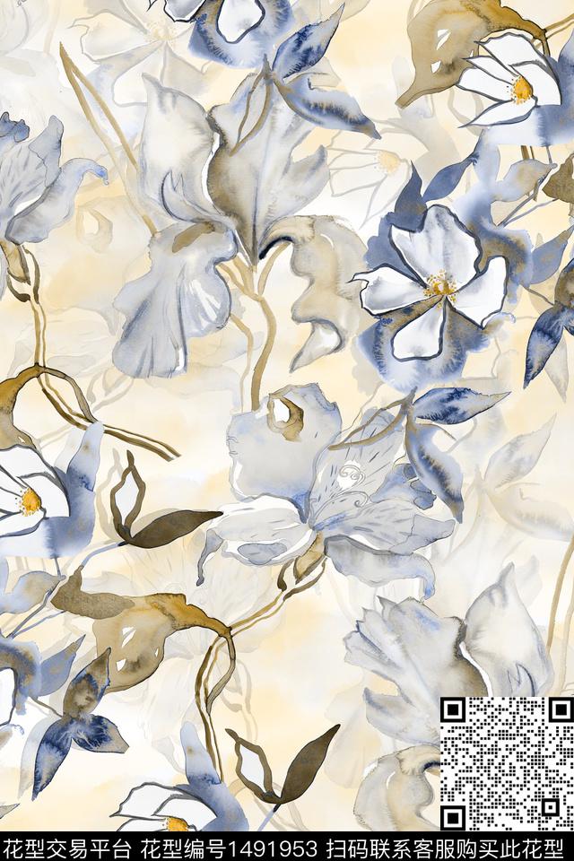 花卉小清新真丝数码印花华亿平台下载（图片编号: 1491953） - 瓦栏（Walan）