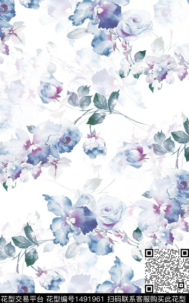 水彩炫彩连衣裙数码印花华亿平台下载（图片编号: 1491961） - 瓦栏（Walan）