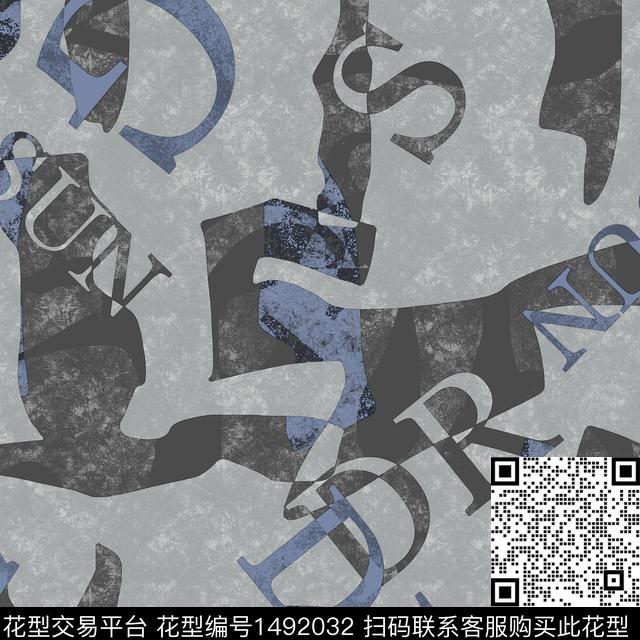 几何字母迷彩数码印花华亿平台下载（图片编号: 1492032） - 瓦栏（Walan）