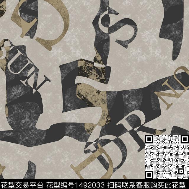 几何字母迷彩数码印花华亿平台下载（图片编号: 1492033） - 瓦栏（Walan）