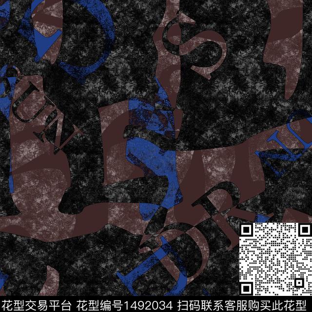 几何字母抽象男装数码印花华亿平台下载（图片编号: 1492034） - 瓦栏（Walan）