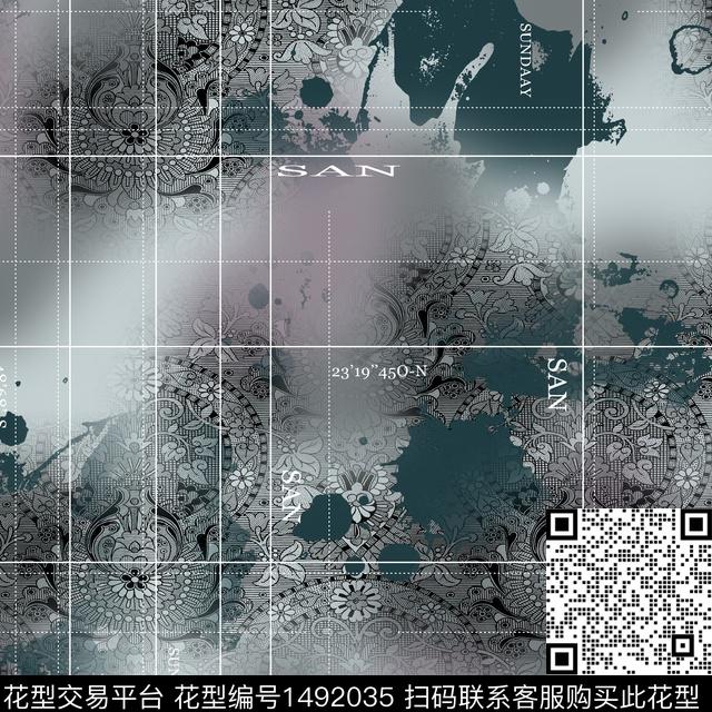 几何抽象男装大牌风数码印花华亿平台下载（图片编号: 1492035） - 瓦栏（Walan）