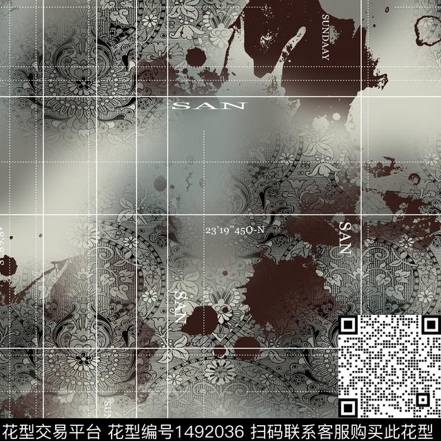 几何抽象男装大牌风数码印花华亿平台下载（图片编号: 1492036） - 瓦栏（Walan）