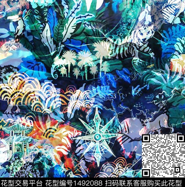 绿植树叶趋势华亿平台扎染华亿平台数码印花华亿平台下载（图片编号: 1492088） - 瓦栏（Walan）