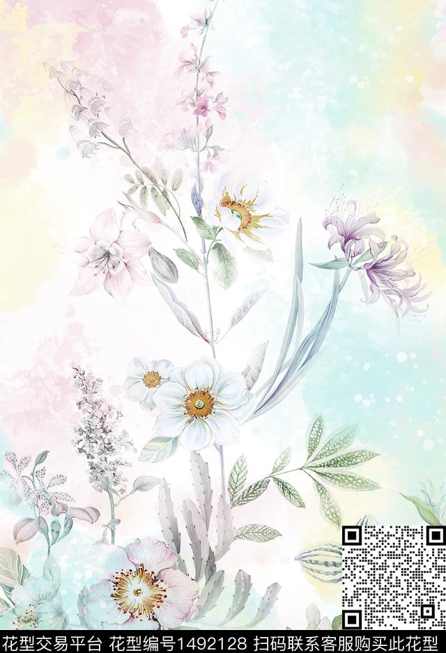 水彩连衣裙炫彩数码印花华亿平台下载（图片编号: 1492128） - 瓦栏（Walan）