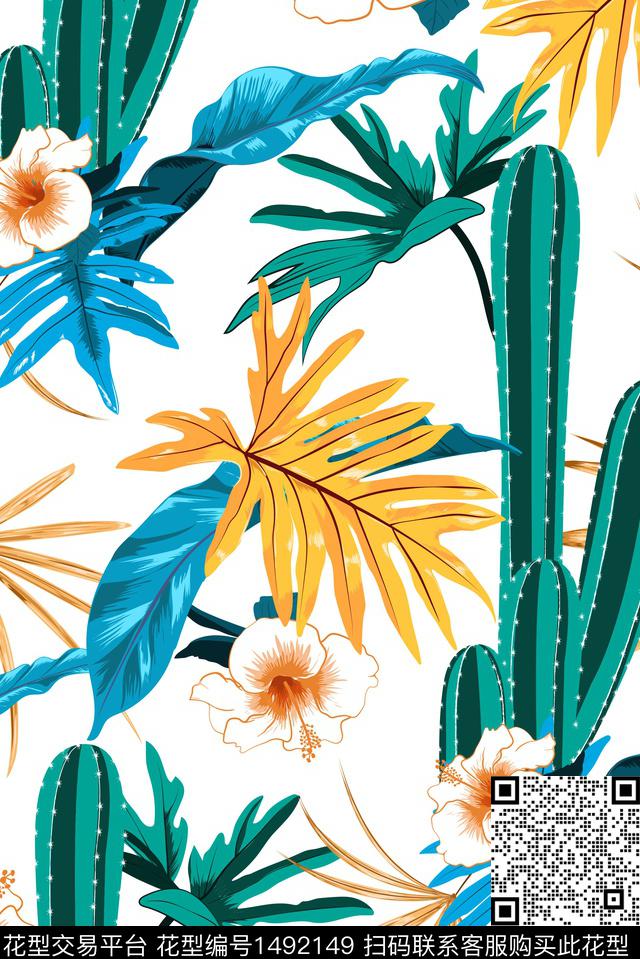 绿植树叶春夏华亿平台大牌风数码印花华亿平台下载（图片编号: 1492149） - 瓦栏（Walan）