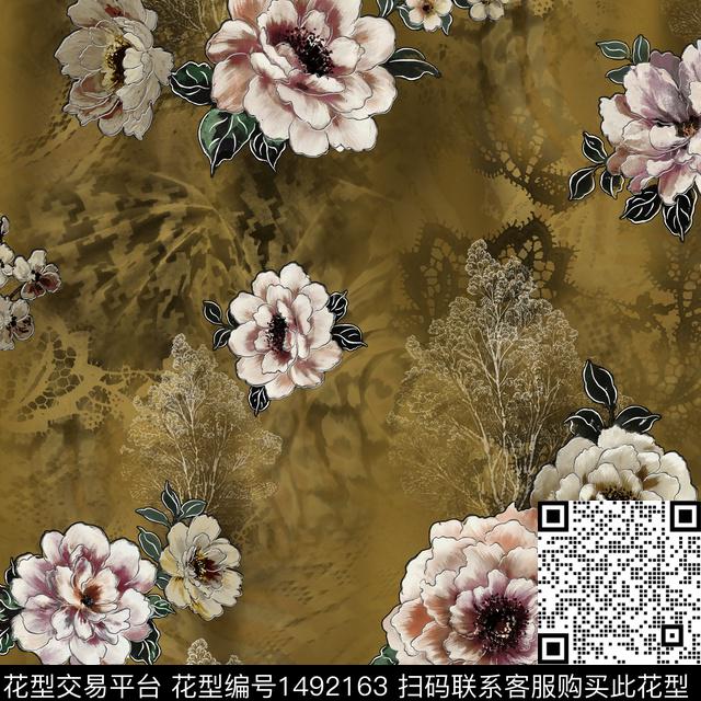 花卉抽象大花数码印花华亿平台下载（图片编号: 1492163） - 瓦栏（Walan）